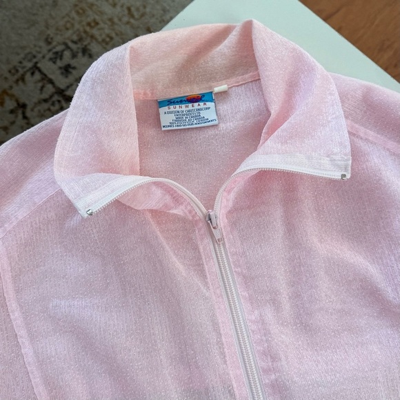 Sunveil Vintage 90s Pink Mesh Knit Beach Vacation Jacket L - Picture 3 of 4
